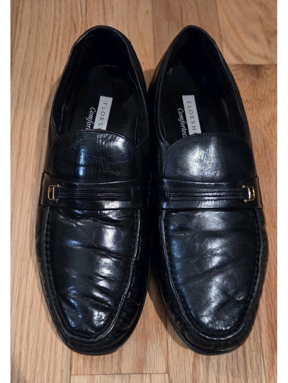 Florsheim Comfortech Riva Slip On Loafer Size 10 EEE Black Leather Shoes
